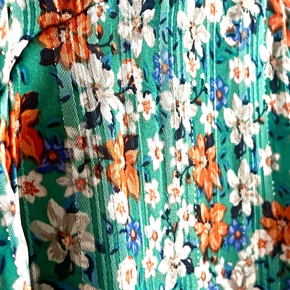 Umgee Teal Floral Puff Sleeve Metallic Babydoll Dress - Size S - VGC - Picture 4 of 9